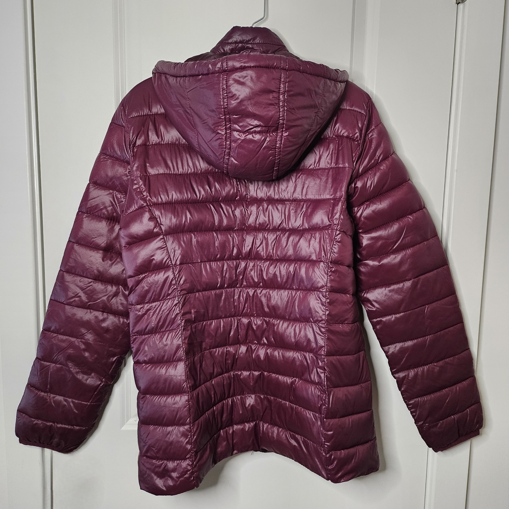 St. John’s Bay Burgundy Hooded Puffer Jacket Lightweight Zip Coat Small - Picture 3 of 9